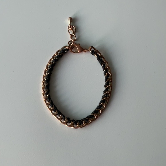 Bracelet - black string and rose gold chain thin - Picture 1 of 6